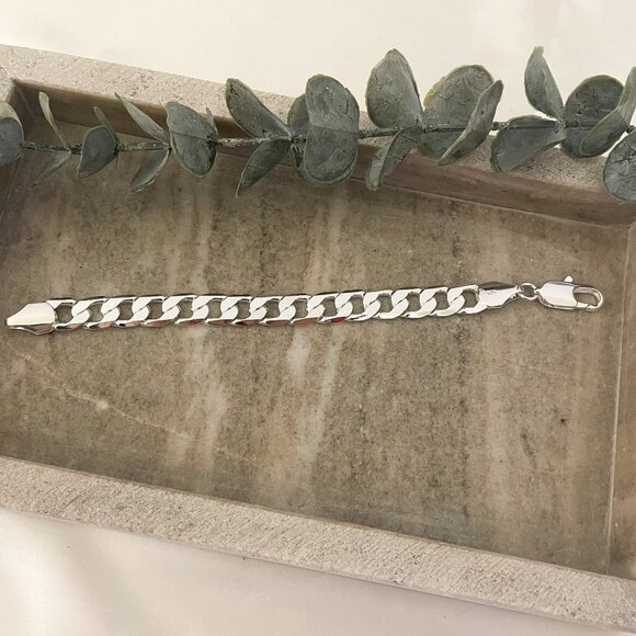 925 Sterling Silver Chunky Chain Link Bracelet Silver Large Link Bracelet - Picture 2 of 4